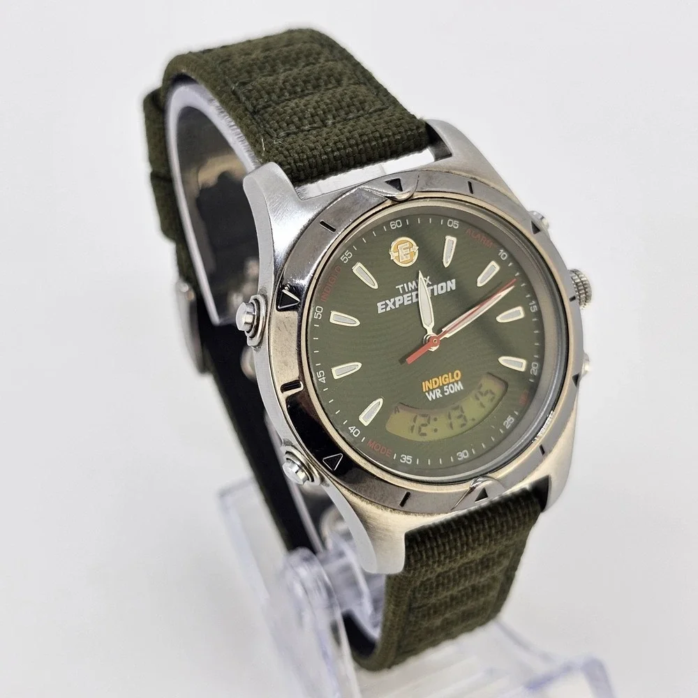 Timex Expedition Analog Digital Men Watch 38MM Green Dial Bands New Battery READ